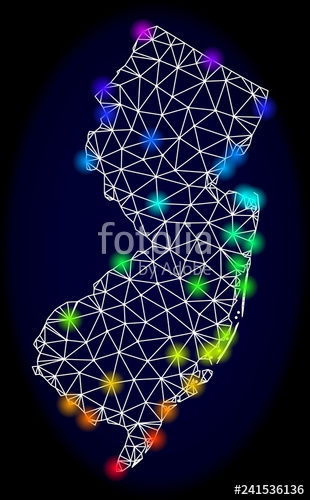 310x500 Mesh Vector Map Of New Jersey State With Glare Effect Light Spots