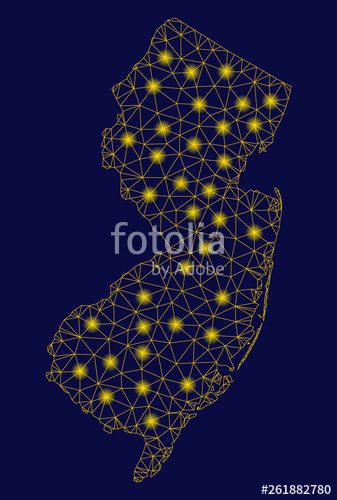 337x500 Bright Yellow Mesh New Jersey State Map With Glow Effect Wire