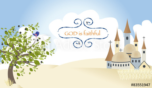 500x292 Olive Bird Tree Jerusalem Town Cross Jesus Vector Illustration