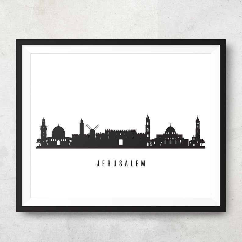 794x794 Jerusalem Skyline Printable Jerusalem Israel Black White Etsy