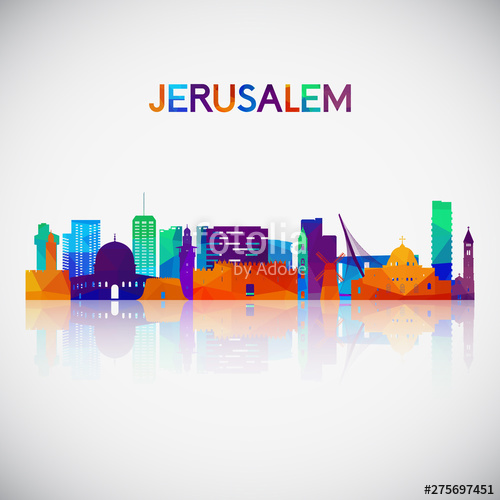 500x500 Jerusalem Skyline Silhouette In Colorful Geometric Style Symbol