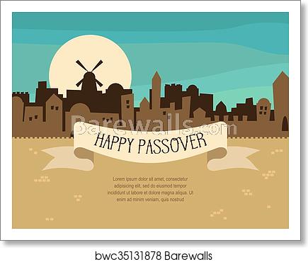 435x370 Happy Passover Greeting Card Design With Jerusalem City Skyline