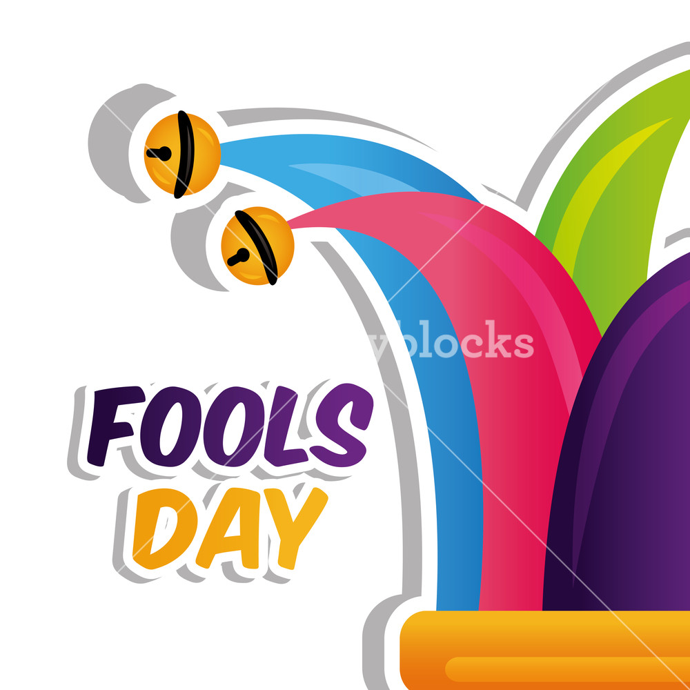 1000x1000 Big Jester Hat With Bells Fools Day Card Celebration Vector