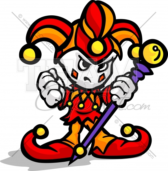 581x590 Tough Guy Cartoon Court Jester With Staff Vector Graphic