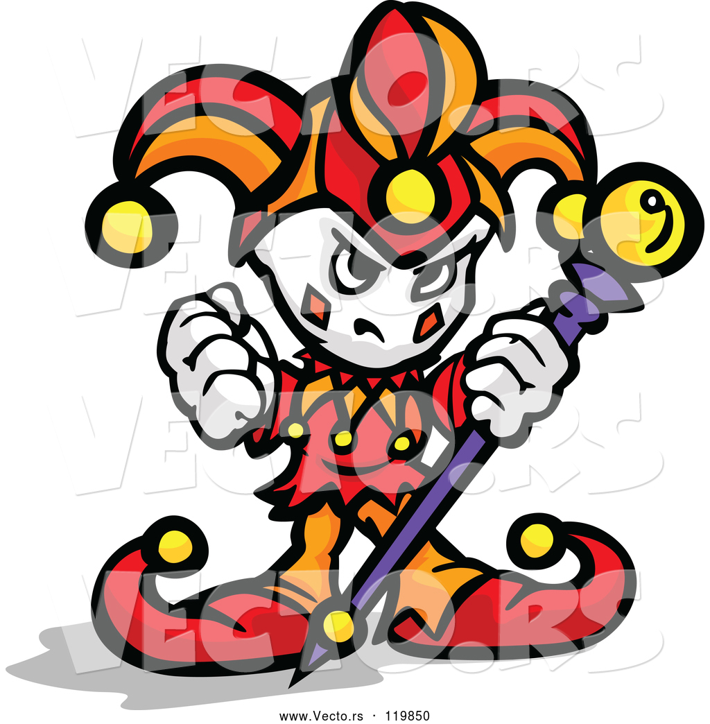 1024x1044 Cartoon Vector Of Tough Little Jester Holding A Fist And Staff