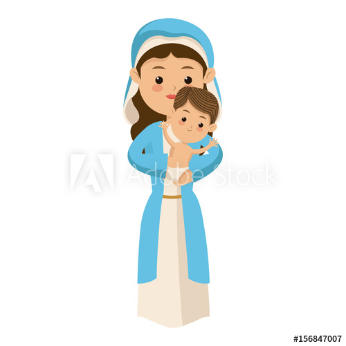 500x500 Cute Virgin Mary Holding Baby Jesus Cartoon Vector Illustration
