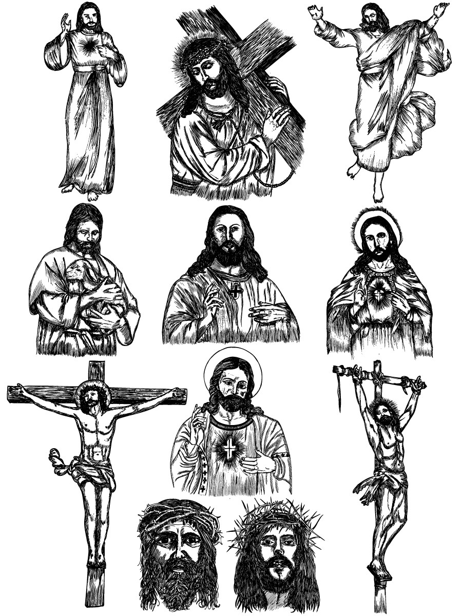 900x1200 Hand Drawn Jesus Christ Vector And Photoshop Brush Pack