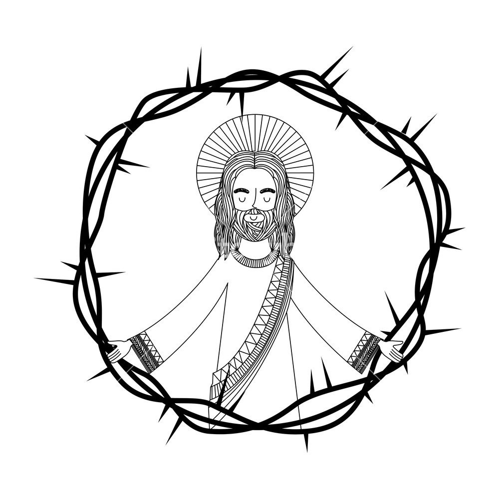 Engraving Pray Jesus Open Arms Crown Thorns Vector Illustration 1000x1000 Engraving Pray Jesus Open Arms Crown Thorns Vector Illustration