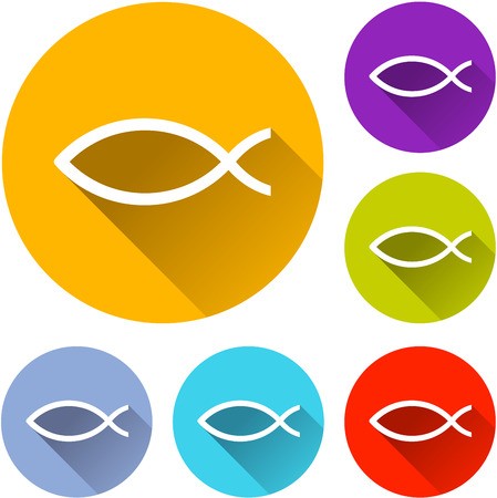 449x450 Vector Illustration Of Six Colorful Jesus Fish Icons Royalty Free