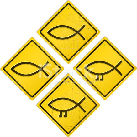 437x439 Darw Jesus Fish Road Sign Set Stock Vector