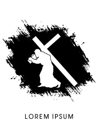 338x450 Silhouette, Jesus Christ Carrying Cross, On Grunge Background