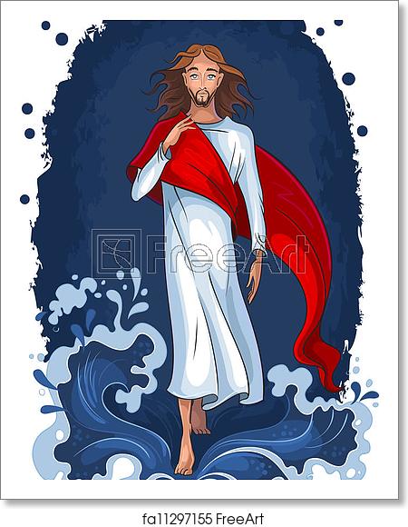 450x580 Free Art Print Of Jesus Walking On Water Christian Theme Vector