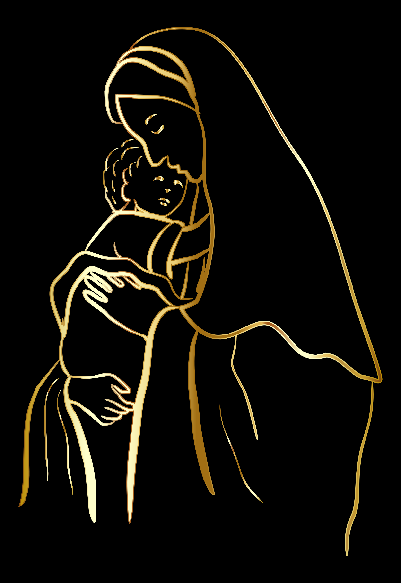 1650x2400 Golden Outline Of Mary And Jesus Vector Image