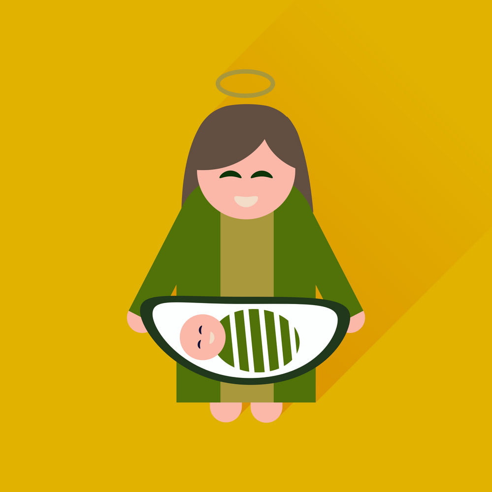 999x1000 Flat Icon With Long Shadow Virgin Mary And Jesus Vector