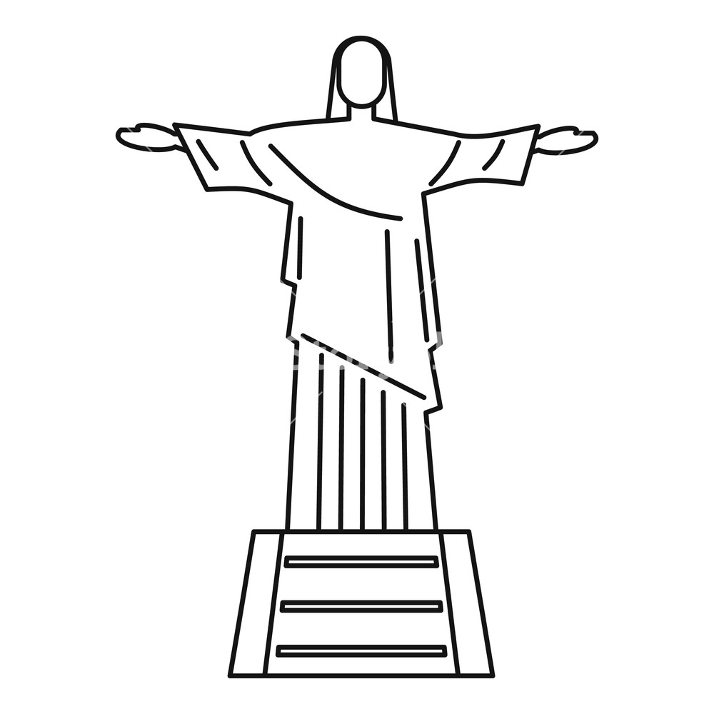1000x1000 Statue Of Jesus Christ, Rio De Janeiro Icon Outline Illustration