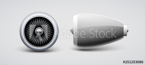 500x224 Jet Turbine, Engine Plane Vector Isolated Aircraft Turbo Blade