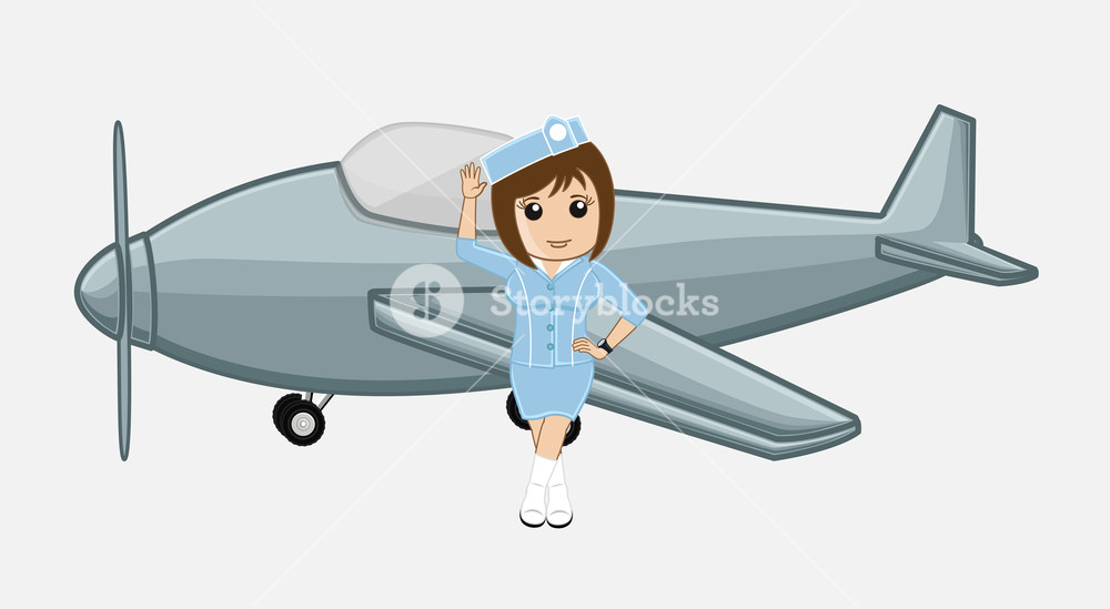 1000x549 Beautiful Airhostess With Jet Plane Vector Illustration Royalty