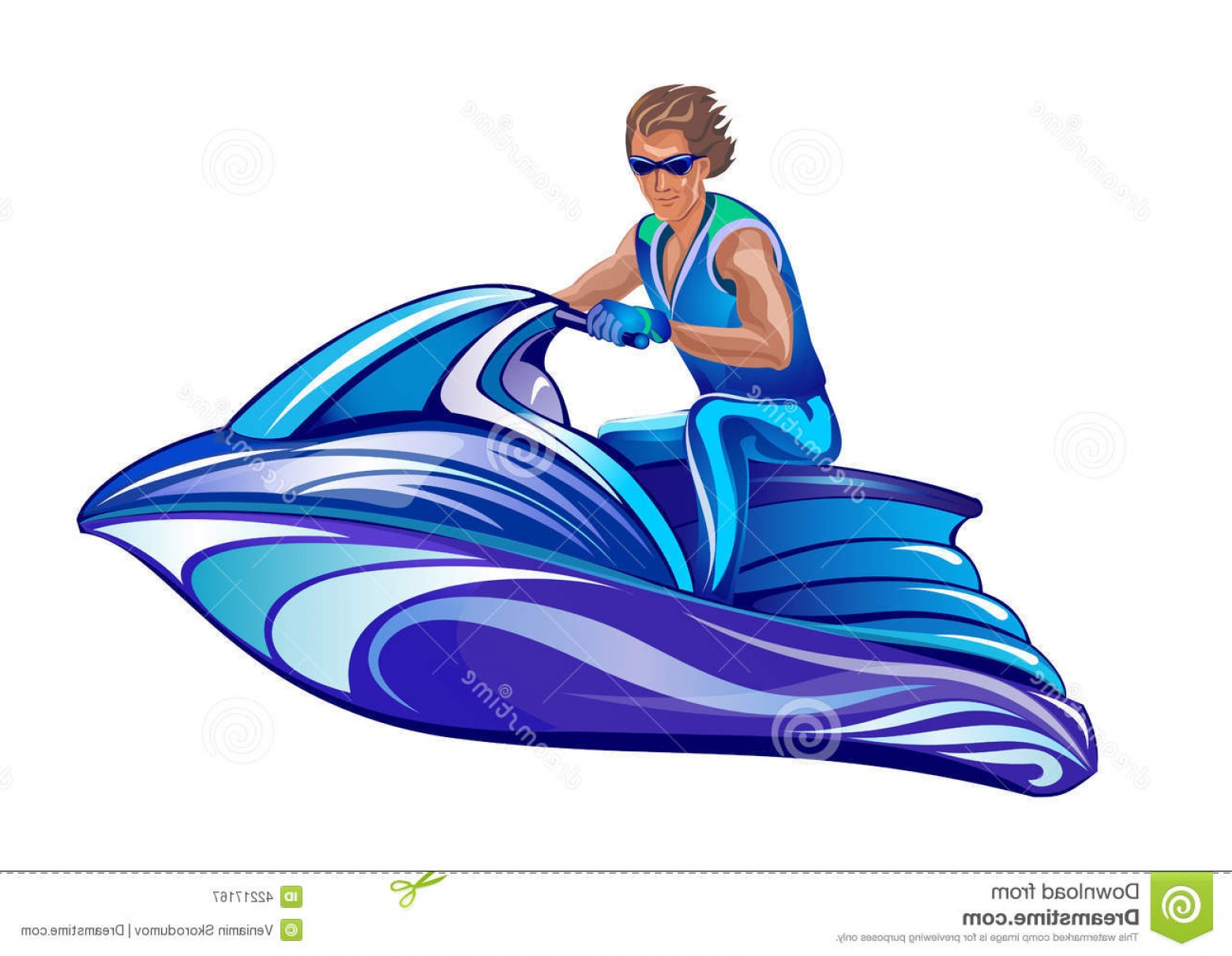 1560x1210 Stock Illustration Man Sitting Water Scooter Jet Ski Vector