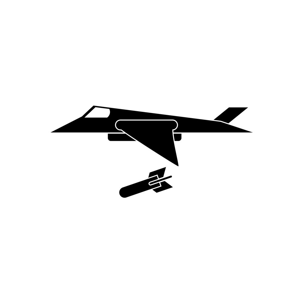 1000x1000 Black Icon On White Background Military Jet Vector
