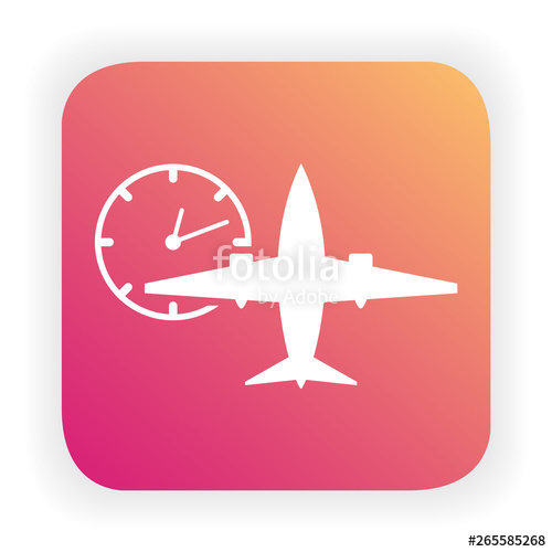 500x500 Plane Clock Icon Gradient Passenger Jet Timer Symbol Flat Vector