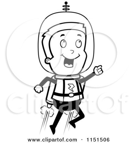 450x470 Cartoon Clipart Of A Black And White Space Man Using A Jetpack