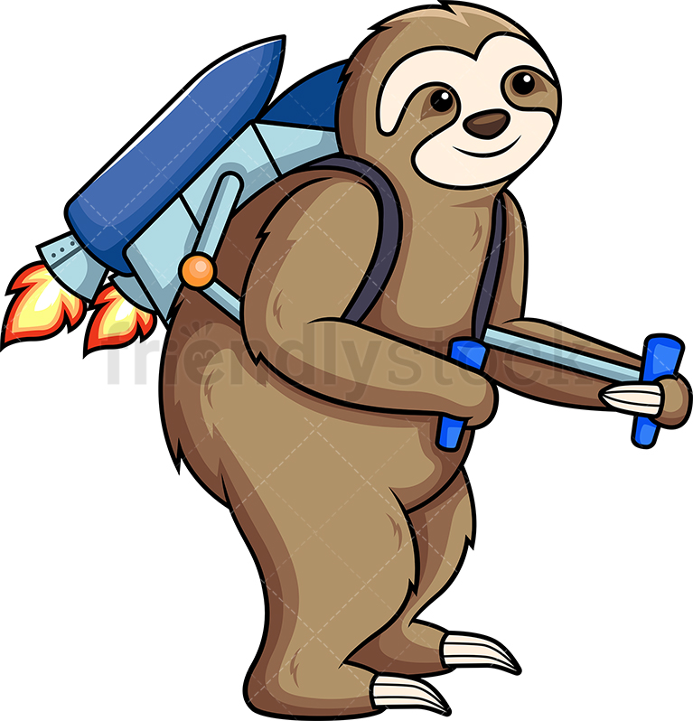 767x798 Sloth Wearing Jetpack Cartoon Clipart Vector