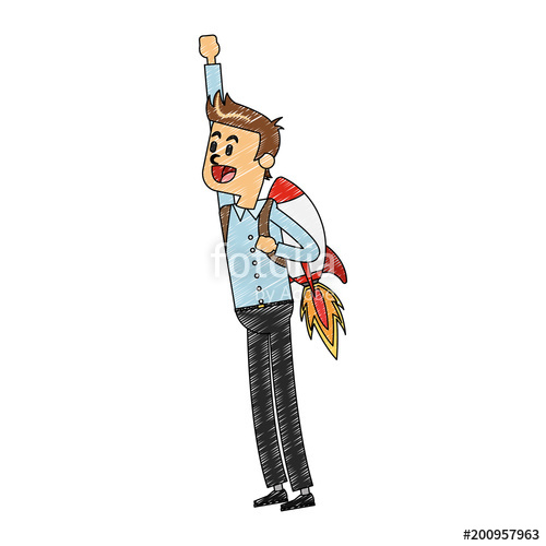 500x500 Businessman Flying With Jetpack Vector Illustration Graphic Design