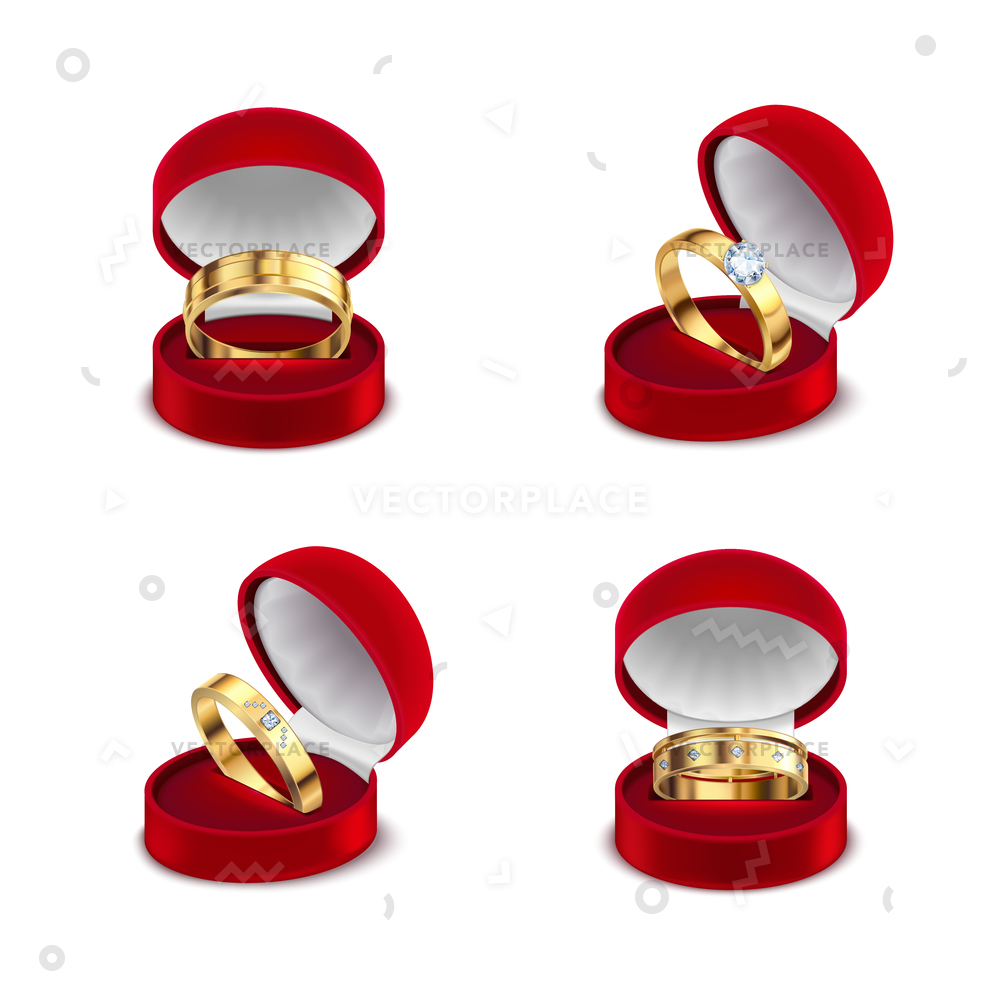 1000x1000 Wedding Engagement Gold Rings Opened Red Vector Illustration