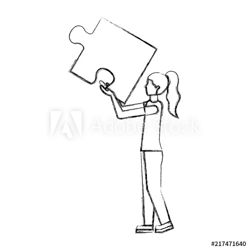 500x500 Business Woman Holding Piece Puzzle Jigsaw Vector Illustration