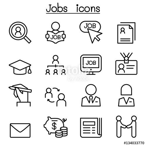 500x500 Jobs Icon Set In Thin Line Style Stock Image And Royalty Free