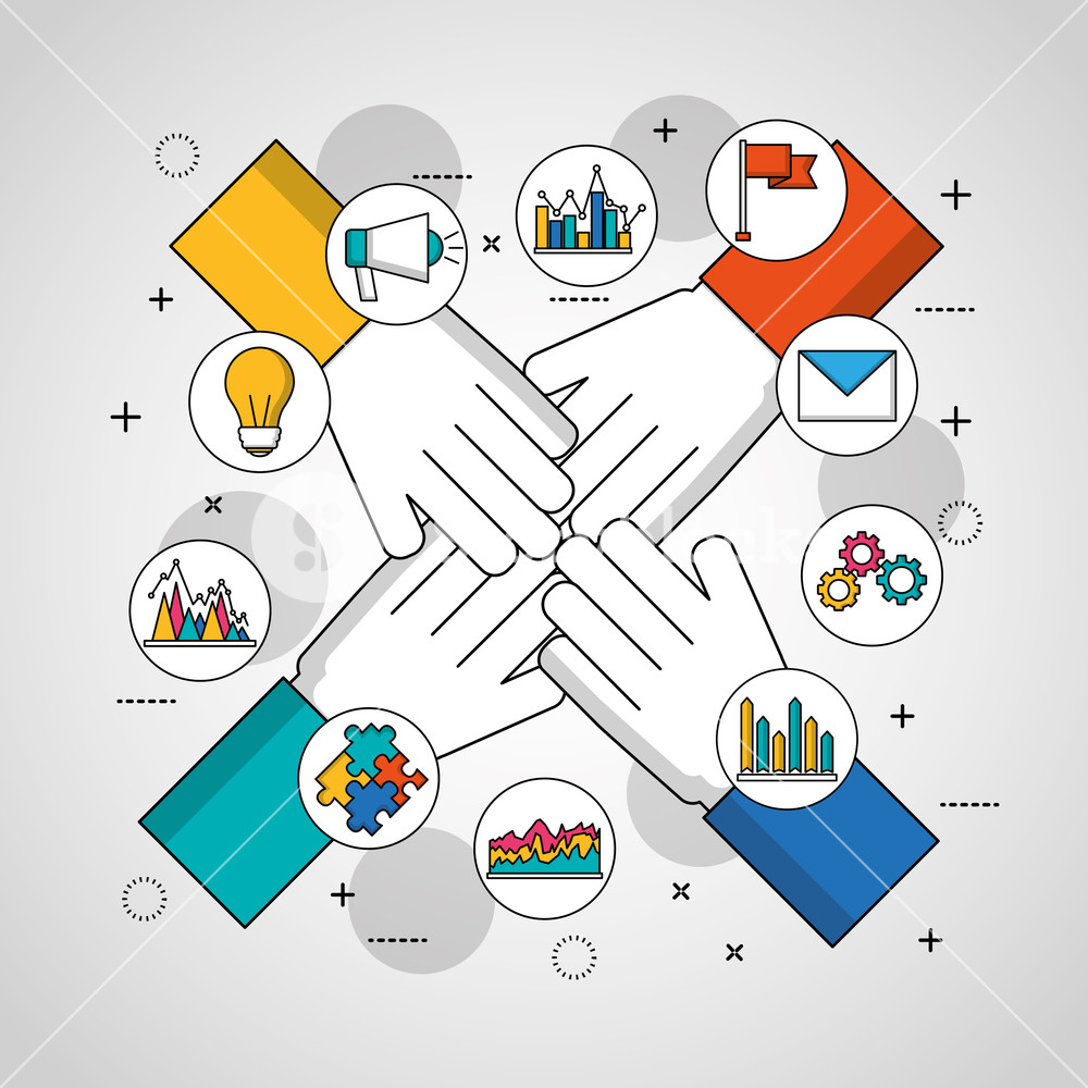 1000x1000 Teamwork Concept Hands Together Progress Good Job Vector