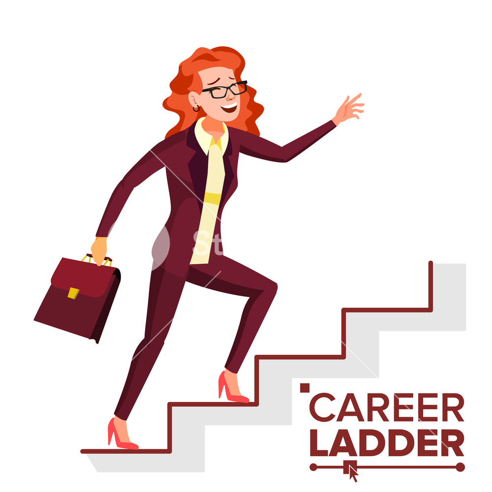 1000x1000 Business Woman Climbing Career Ladder Vector Fast Growth Stairs