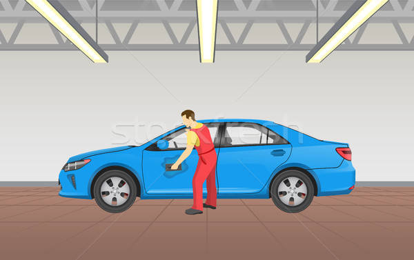 600x377 Car Polishing In Garage Job Vector Illustration Vector