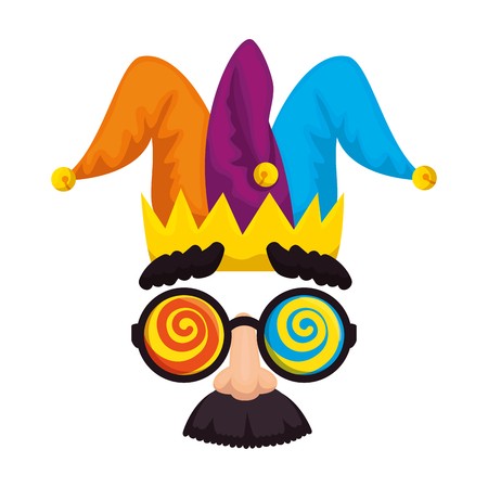 450x450 Fools Day Mask Glasses And Mustache With Joker Hat Vector
