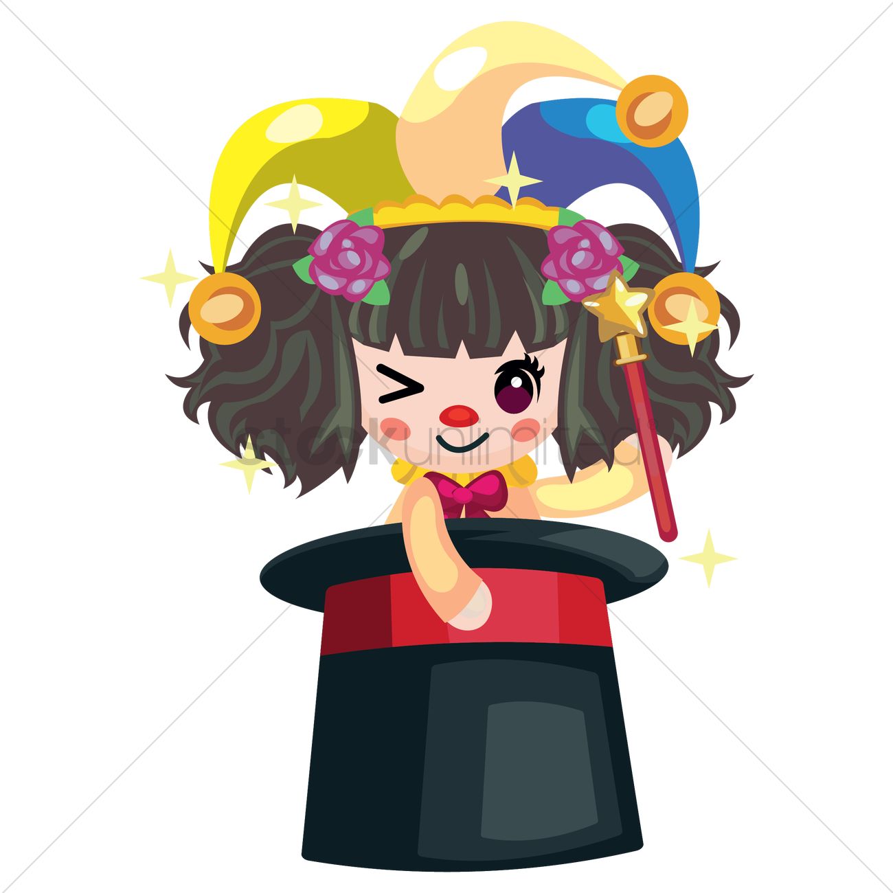 1300x1300 Girl In Joker Hat In A Magician's Hat Vector Image