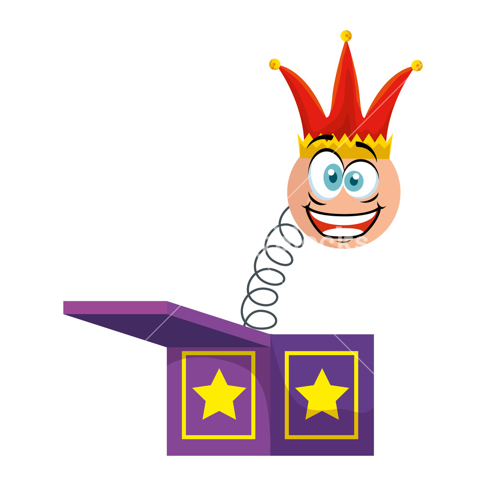 1000x1000 Surprise Box With Emoji And Joker Hat Vector Illustration Design