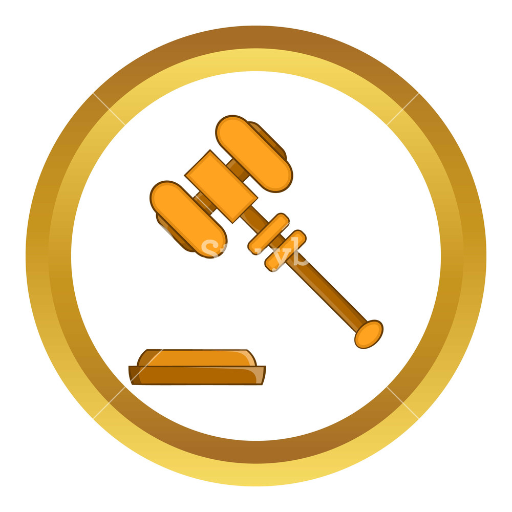 1000x1000 Judge Gavel Vector Icon In Golden Circle, Cartoon Style Isolated
