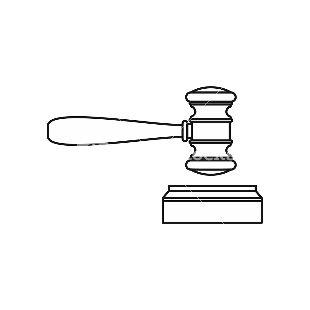 1000x1000 Wooden Judge Gavel And Soundboard Icon In Outline Style Isolated