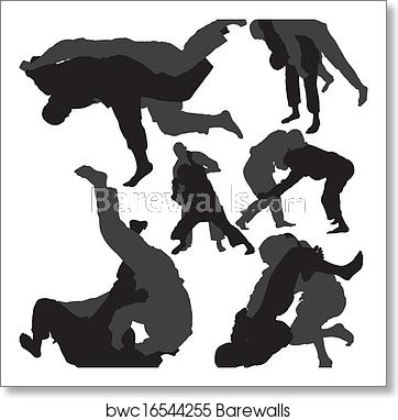 362x382 Jiu Jitsu, Judo Wrestlers Vector, Art Print Barewalls Posters