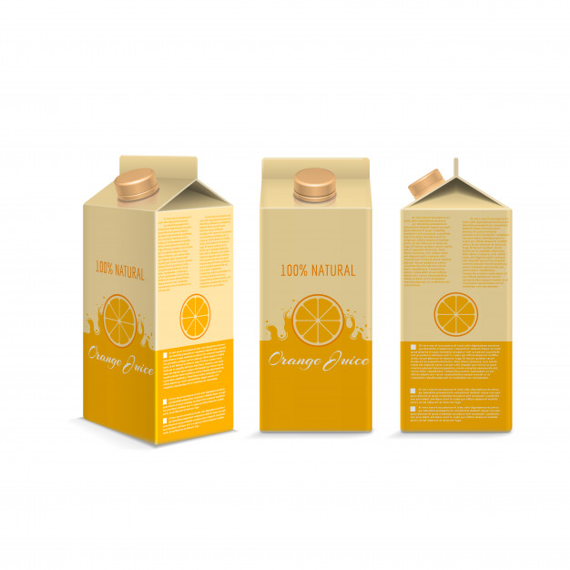 626x626 Realistic Orange Juice Box In Different Projections Isolated