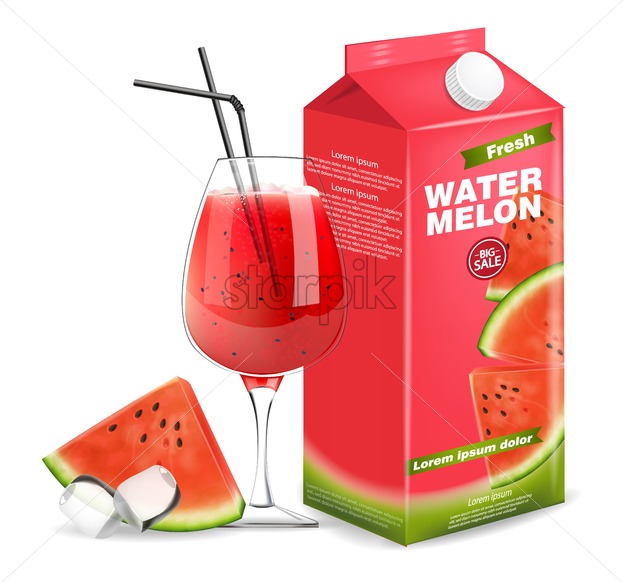 623x582 Watermelon Juice Box Vector Realistic Product Placement Label