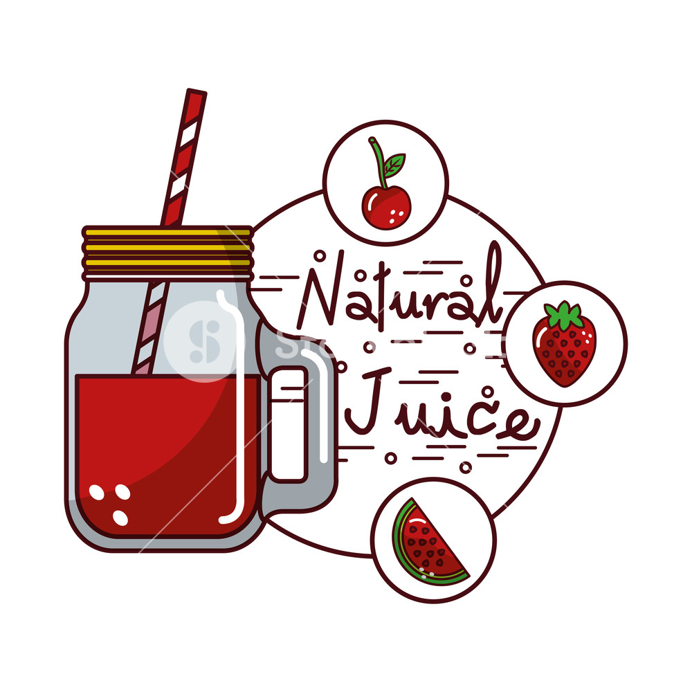 1000x1000 Cherry Apple Watermelon Fruit And Glass Jar Natural Juice Vector