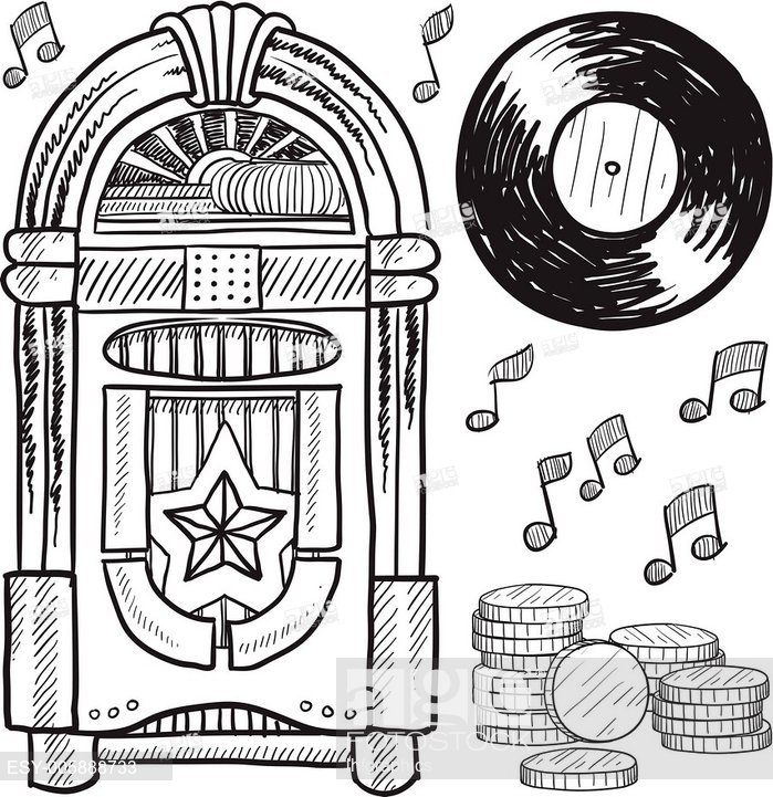 699x721 Retro Jukebox Vector Sketch, Stock Vector, Vector And Low Budget
