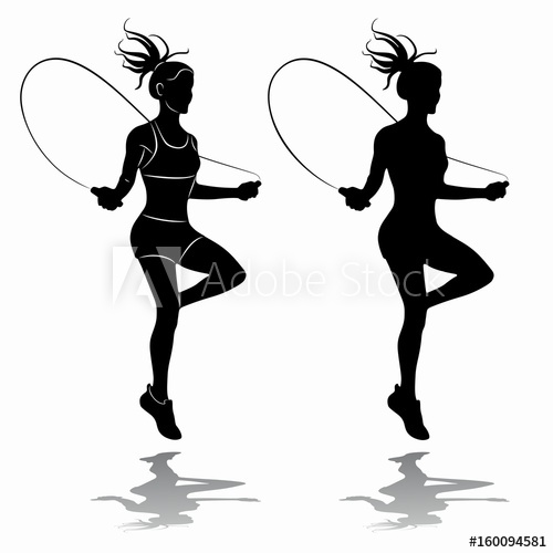500x500 Silhouette Of A Woman Jumping Over A Rope, Vector Draw
