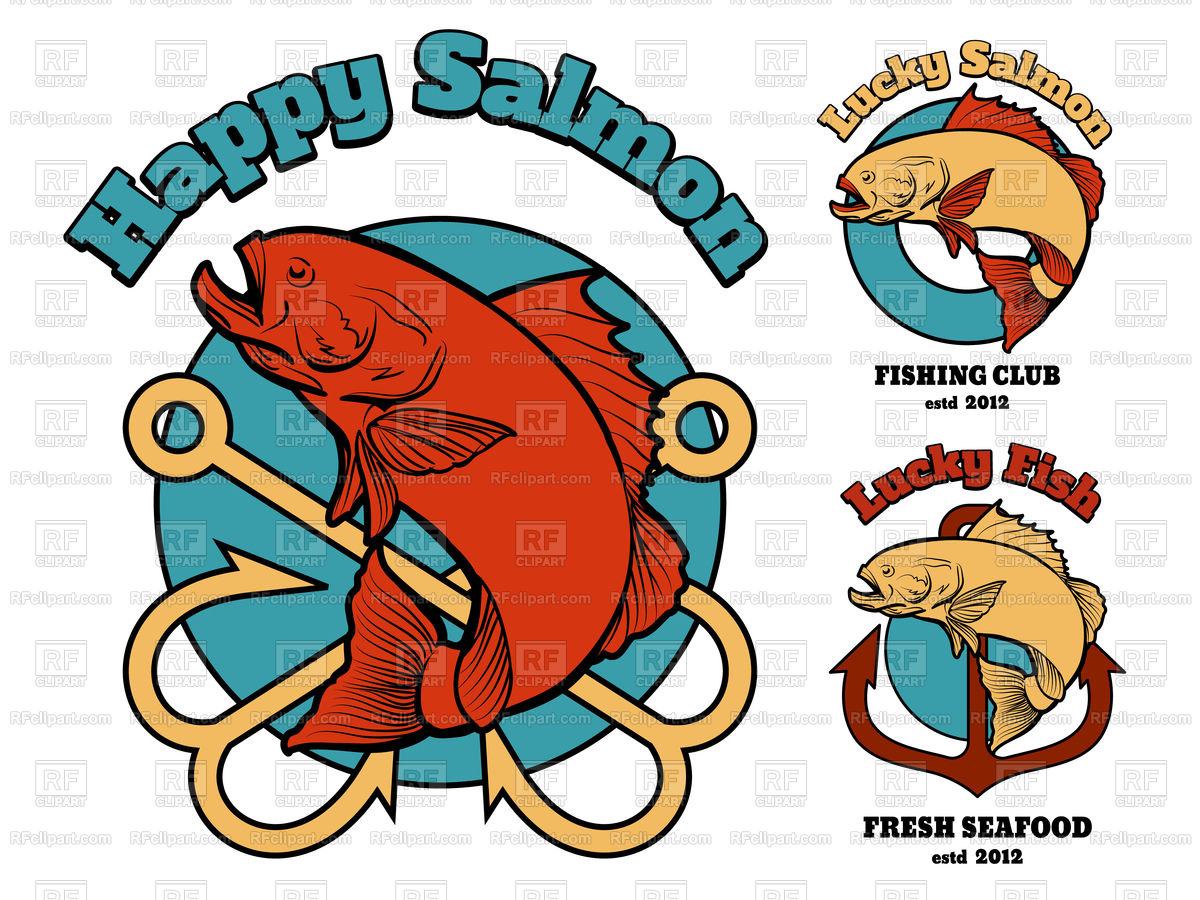 Sea Food Emblems With Jumping Fish And Anchor, Labels And Badges 1200x900 Sea Food Emblems With Jumping Fish And Anchor, Labels And Badges
