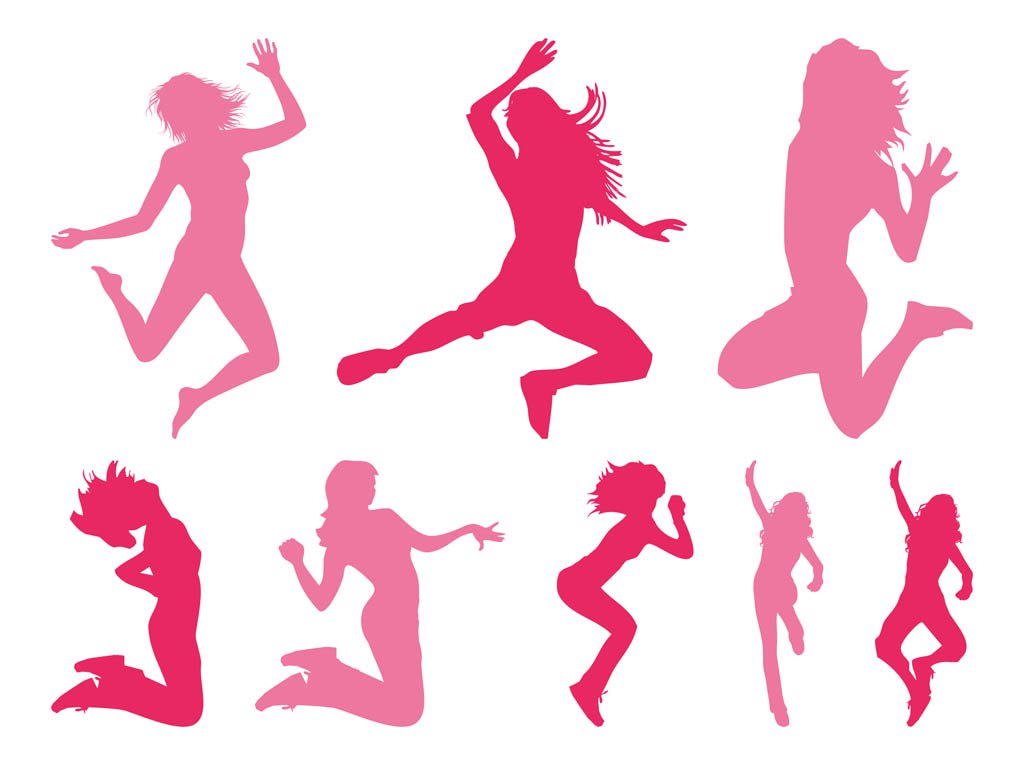 1024x765 Jumping Girls Silhouettes Vector Art Graphics
