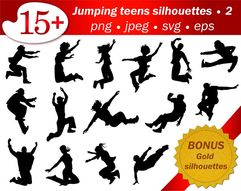 794x631 Teens Jumping Silhouette Man People Jump Vector Editable Etsy
