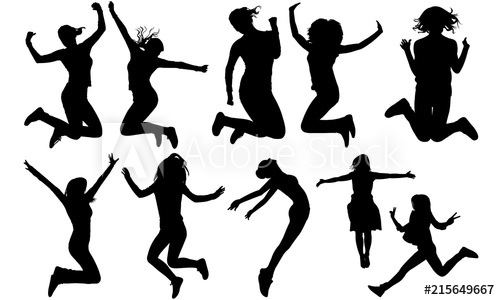 500x300 Woman Jumping Silhouette Female Jump With Joy Vector Happy