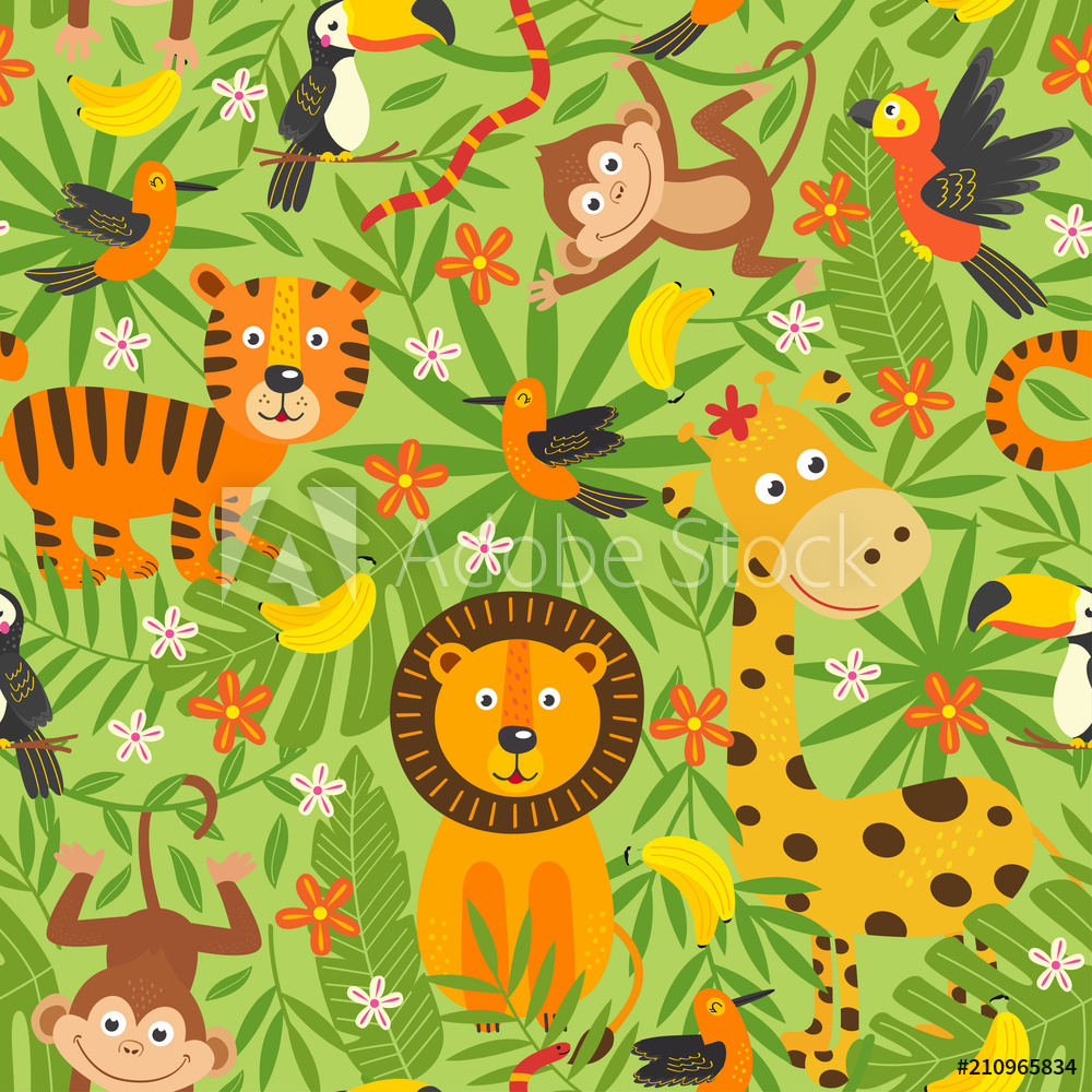 1000x1000 Photo Art Print Seamless Pattern With Jungle Animals