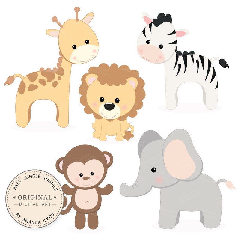 794x794 Professional Baby Jungle Animals Clipart Vector Set Baby Etsy